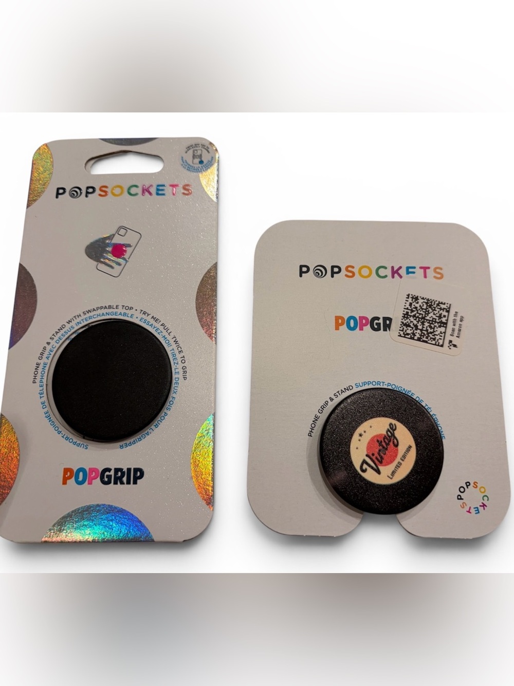Set of 2 - PopSocket PopGrip Black & Vinyl Record Limited Edition